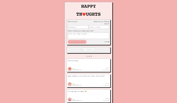 Happy thoughts app frontpage