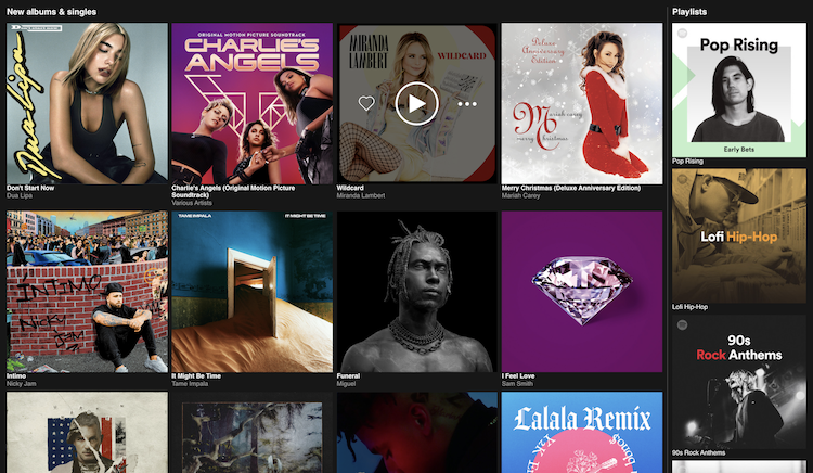 Music site frontpage